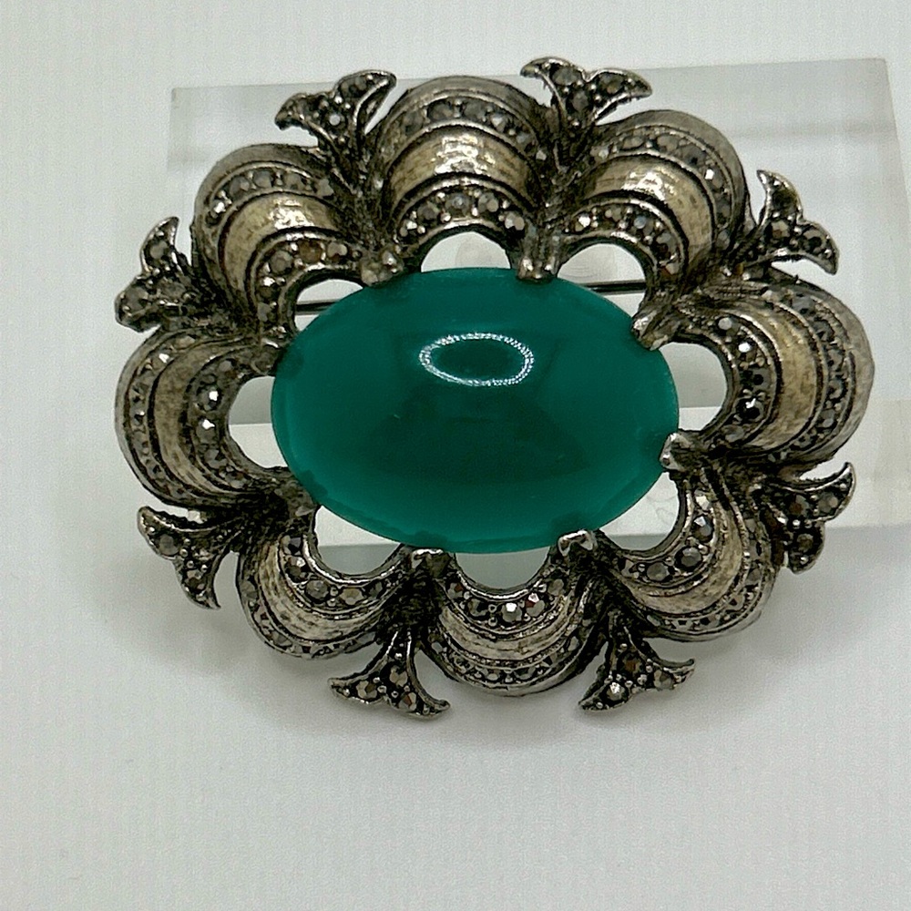 2 Vintage Brooches Silver tone W  Marcasite Style & Silver Rope Abstract Twist - Picture 5 of 10